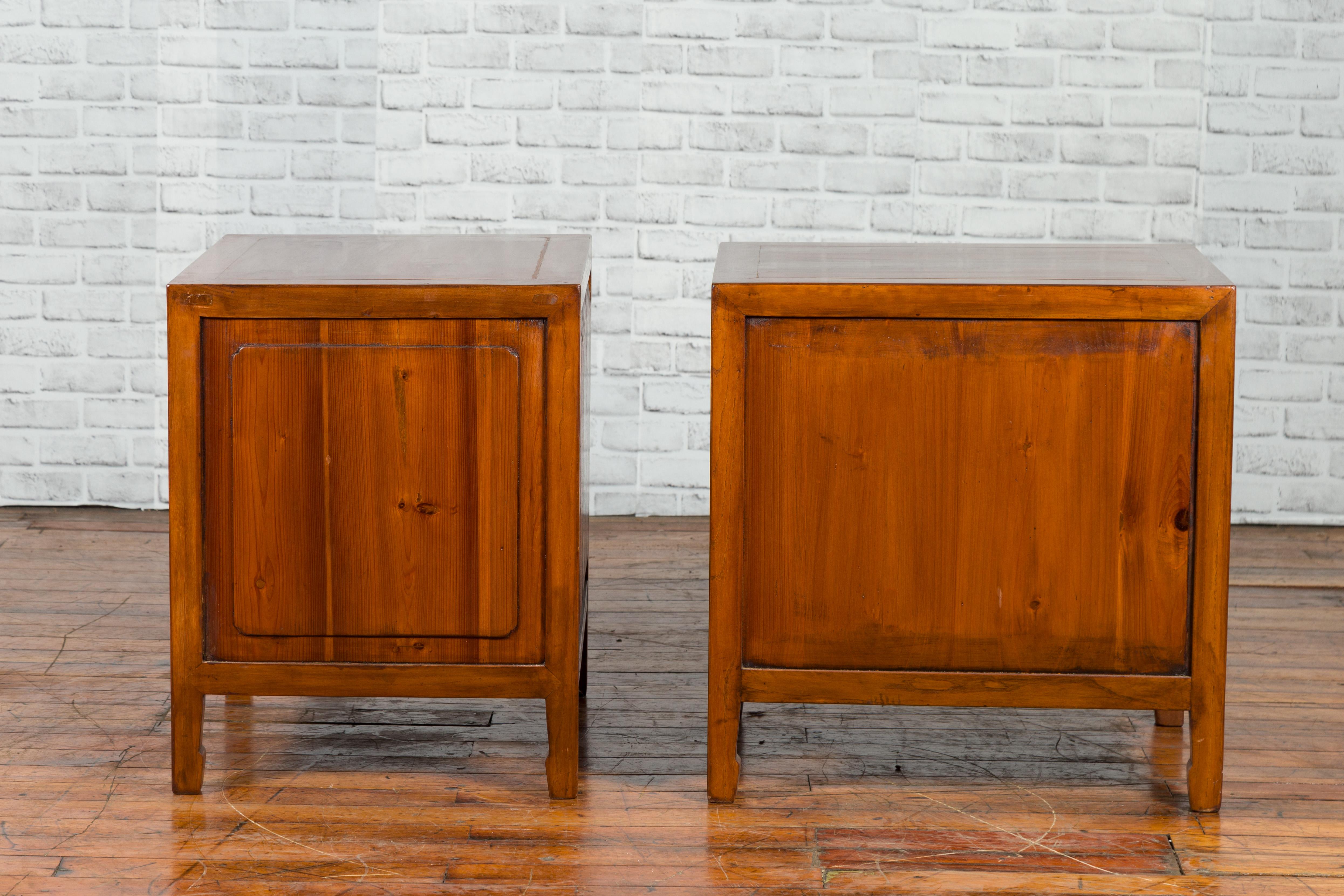 Pair of Chinese Qing Dynasty Period Natural Elm Low Cabinets with Three Drawers 7