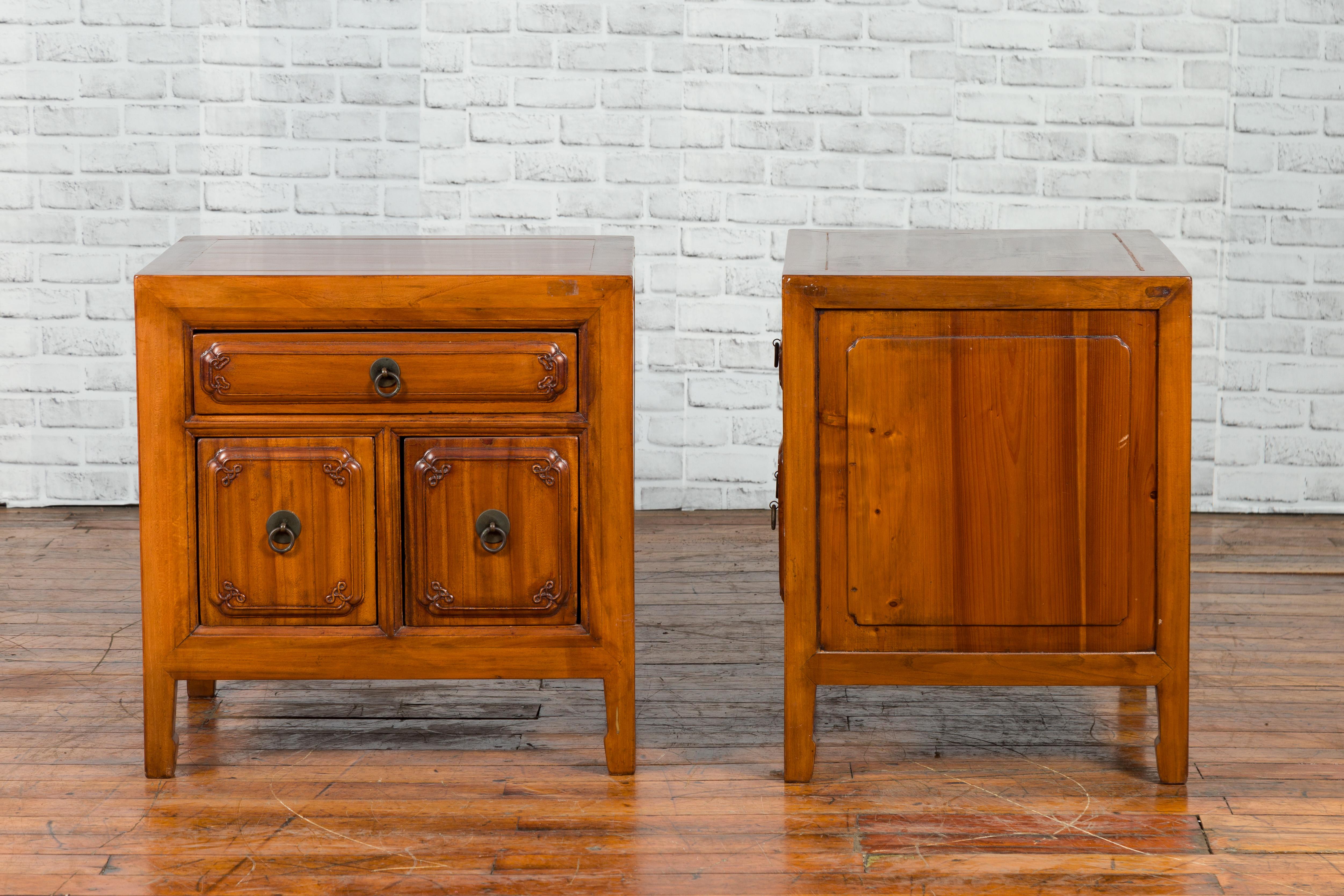 Pair of Chinese Qing Dynasty Period Natural Elm Low Cabinets with Three Drawers 8