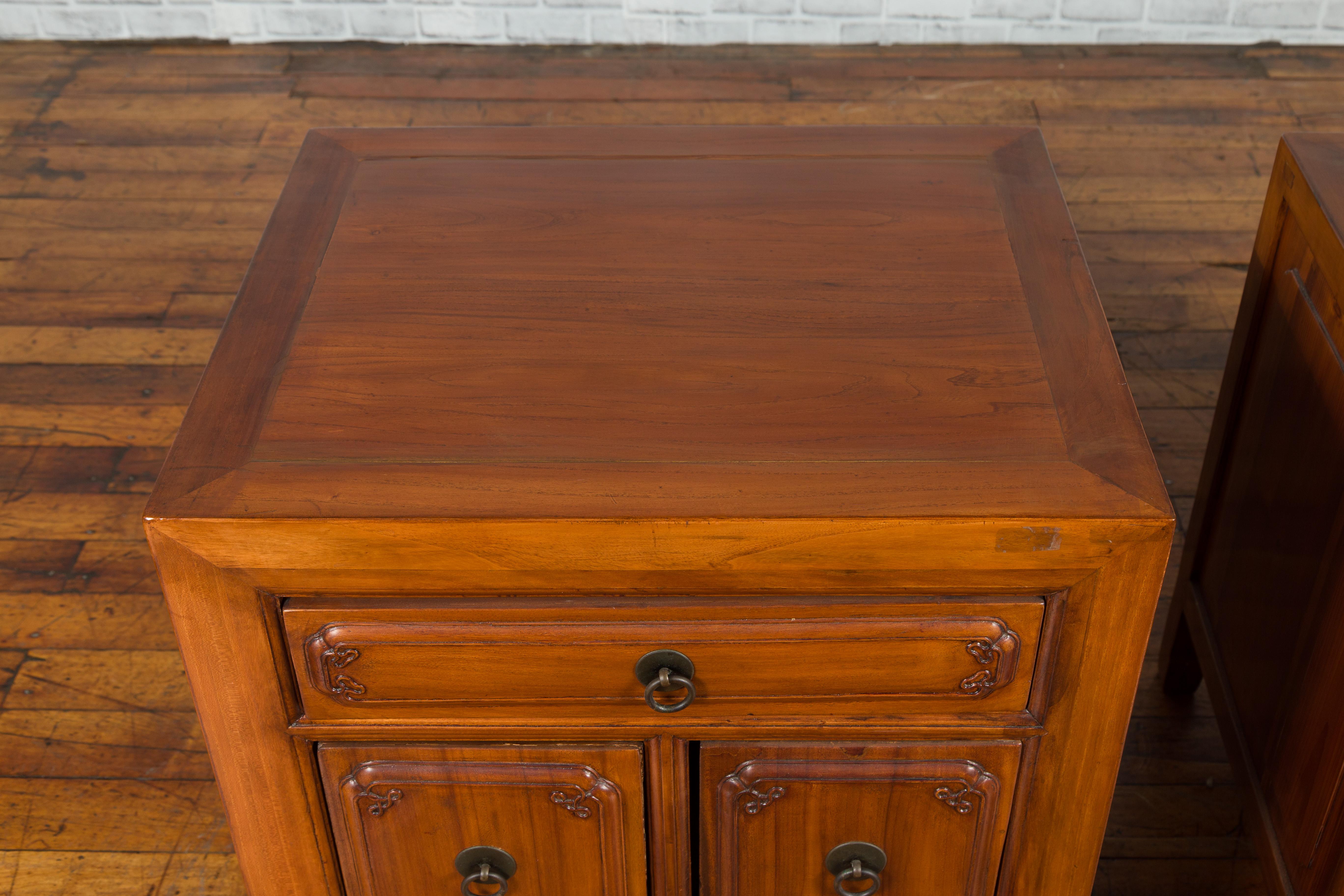 Pair of Chinese Qing Dynasty Period Natural Elm Low Cabinets with Three Drawers 3