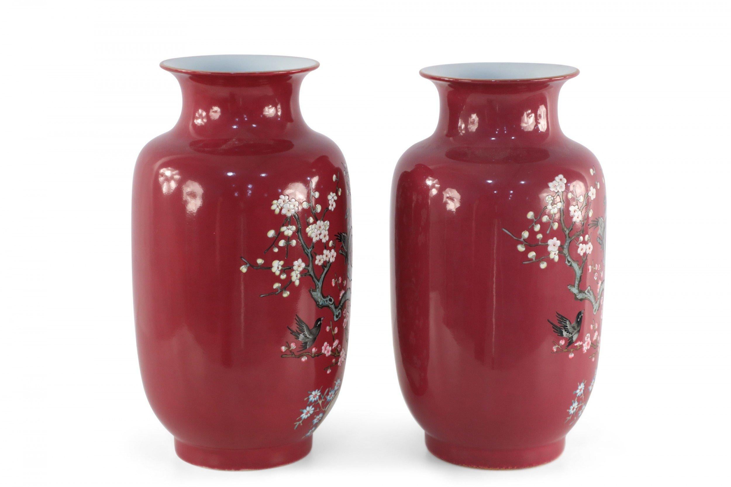 Pair of Chinese Qing Dynasty Style Floral Magpie Motif Porcelain Sleeve Vases For Sale 3