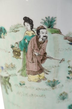 Pair of Chinese Qing Dynasty Style Garden Scene Porcelain Sleeve Vases