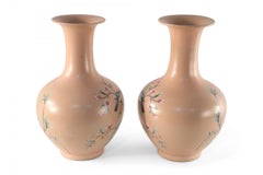 Pair of Chinese Qing Dynasty Style Peach and Floral Porcelain Vases