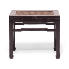 Pair of Chinese Rattan Top Black Lacquer Stools