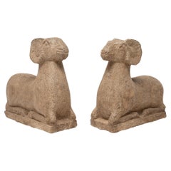 Pair of Chinese Kneeling Stone Rams, c. 1900
