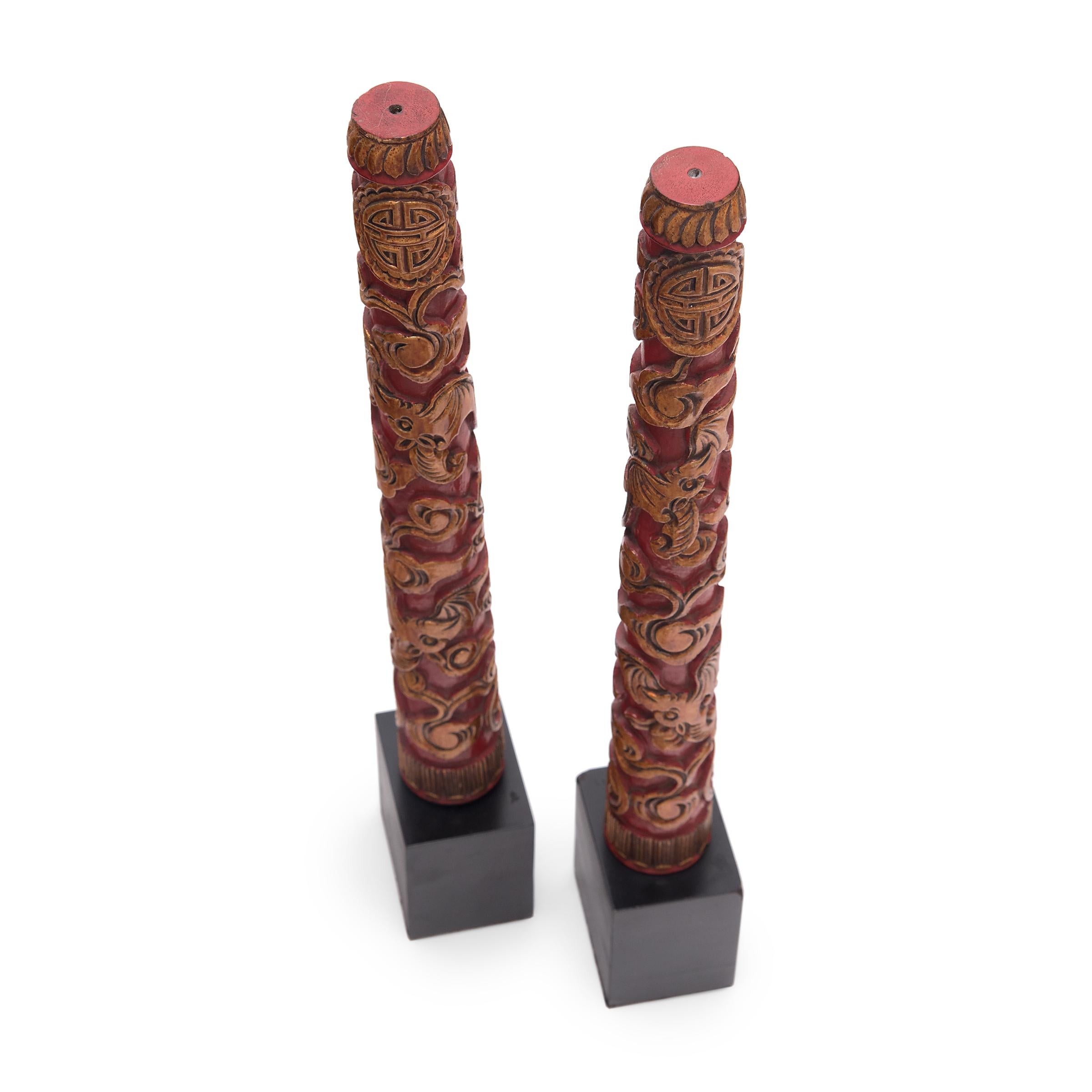 20th Century Pair of Chinese Red and Gold Incense Stands, c. 1900 For Sale