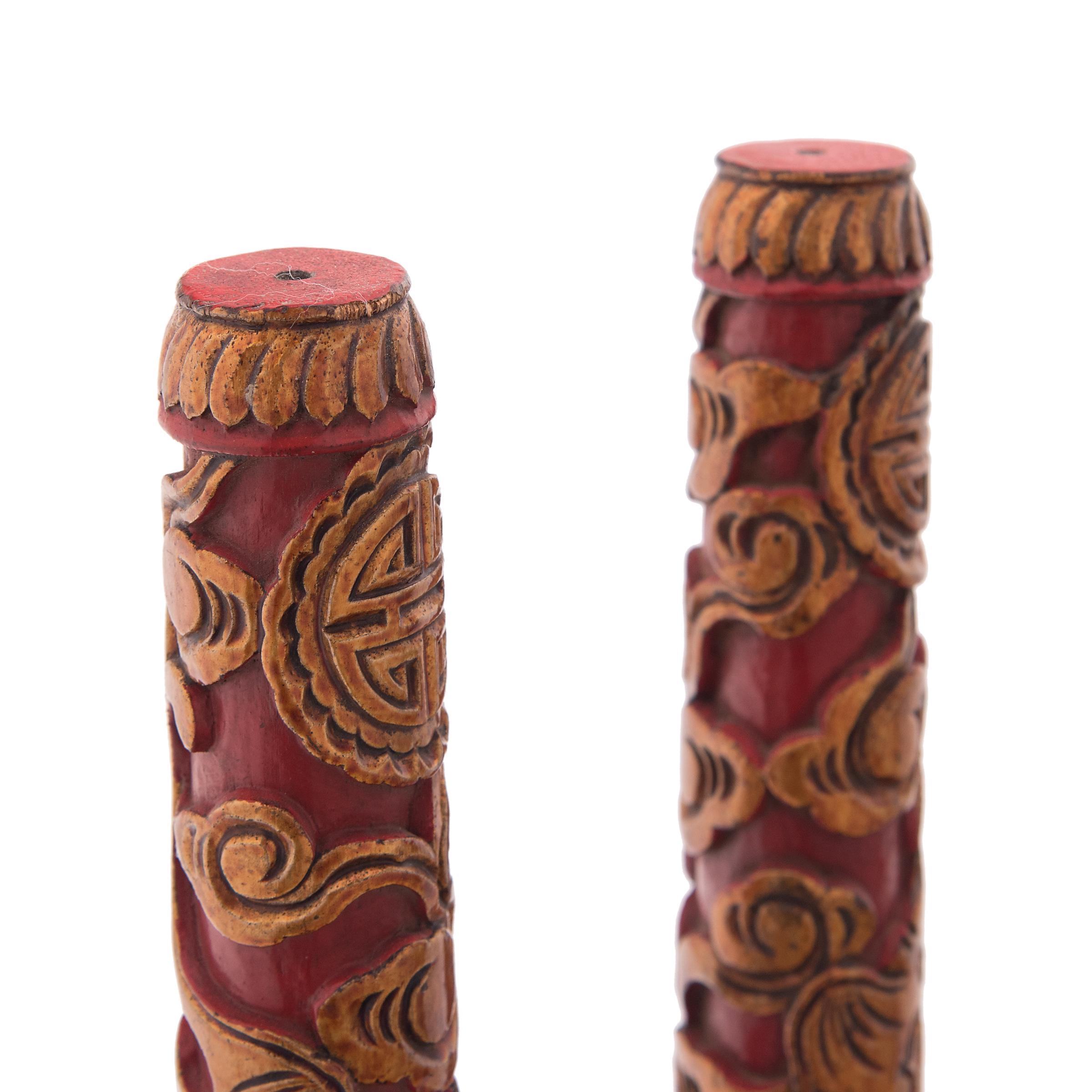 Wood Pair of Chinese Red and Gold Incense Stands, c. 1900 For Sale
