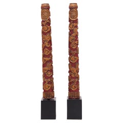 Antique Pair of Chinese Red and Gold Incense Stands, c. 1900