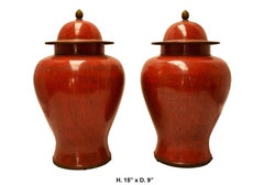 Pair of Chinese Red Cloisonné Ginger Jars, Mid-20th Century
