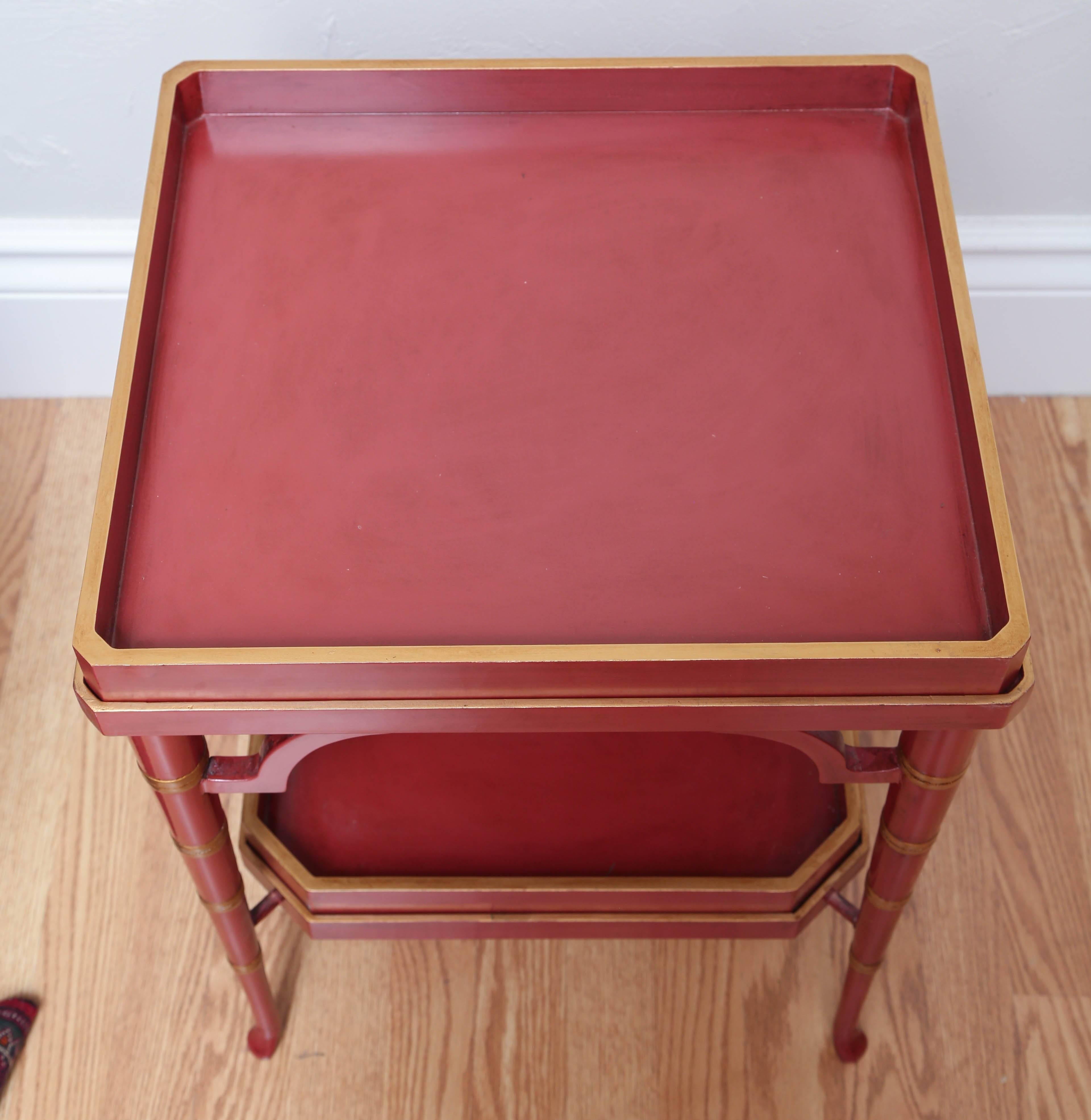 Pair of Chinese Red Double Tray Tables In Good Condition In West Palm Beach, FL