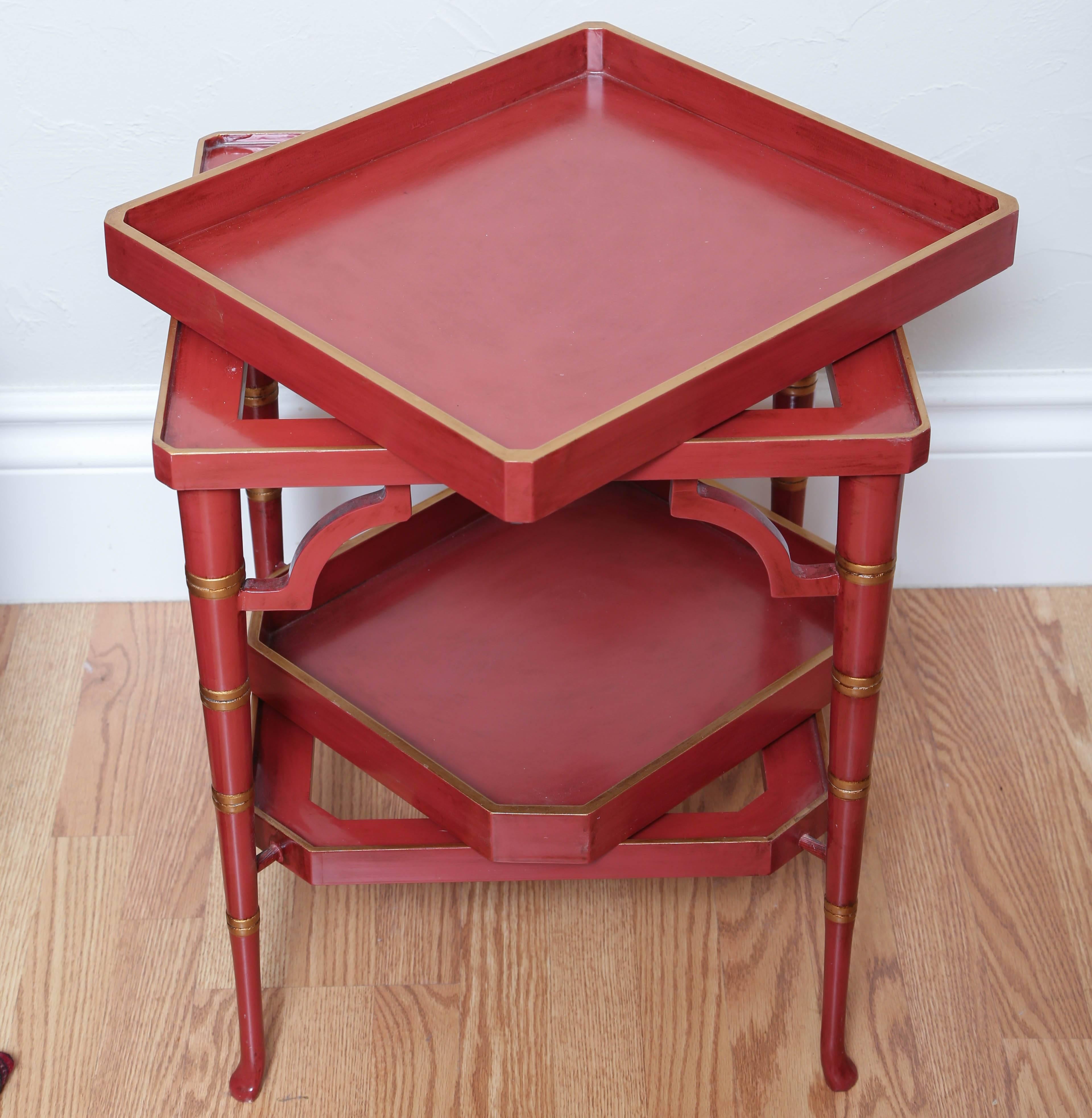 20th Century Pair of Chinese Red Double Tray Tables