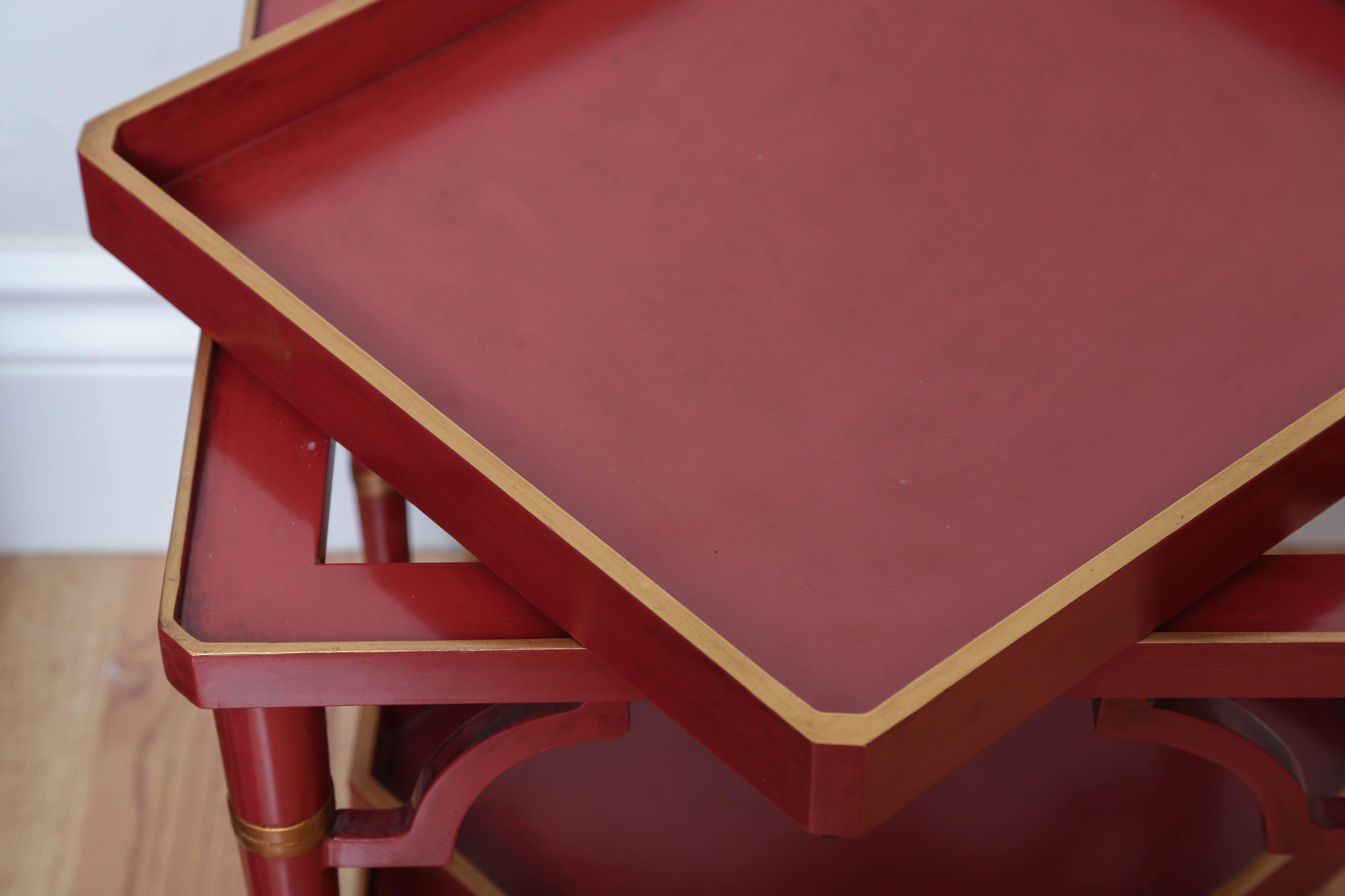 Pair of Chinese Red Double Tray Tables 1