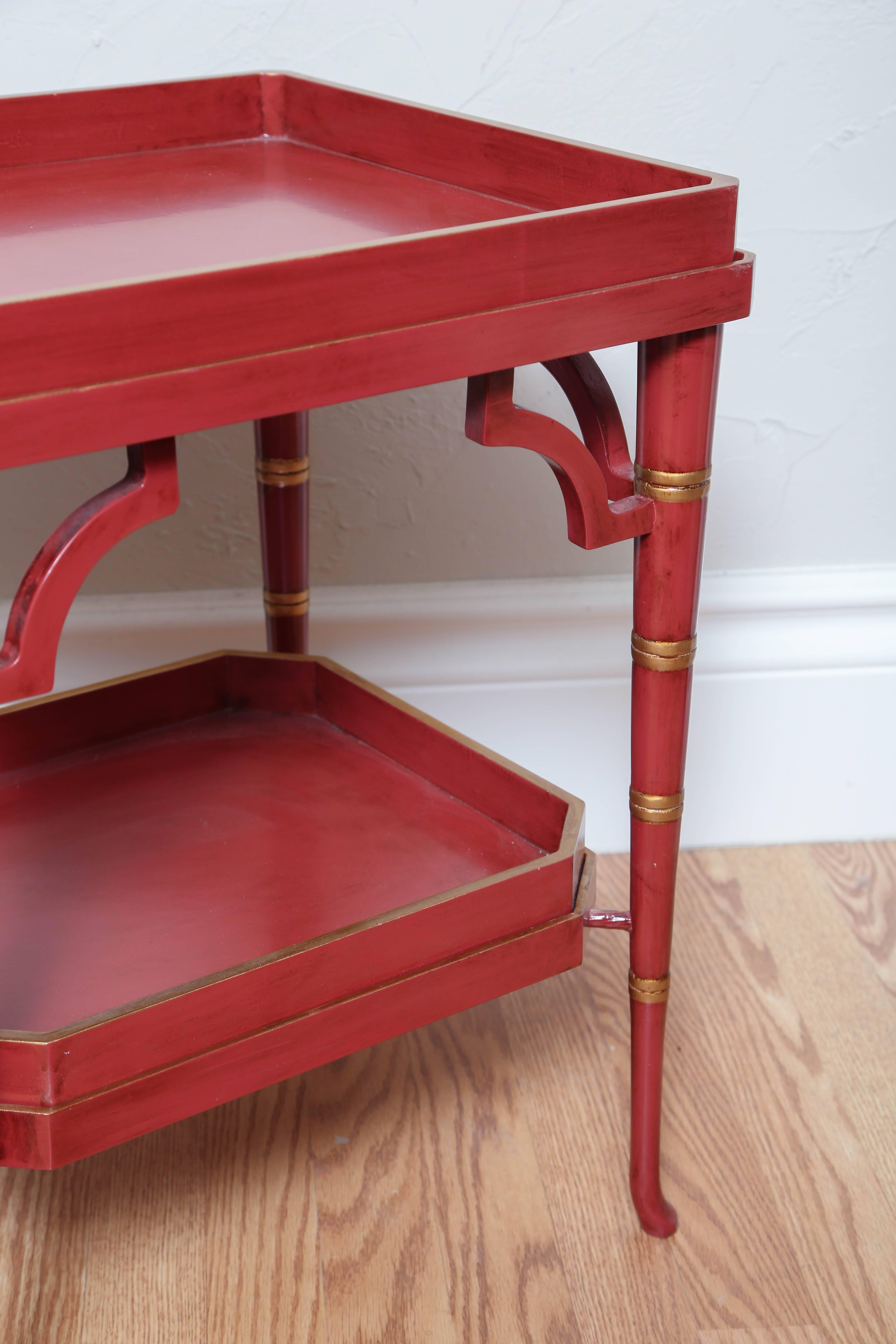 Pair of Chinese Red Double Tray Tables 3