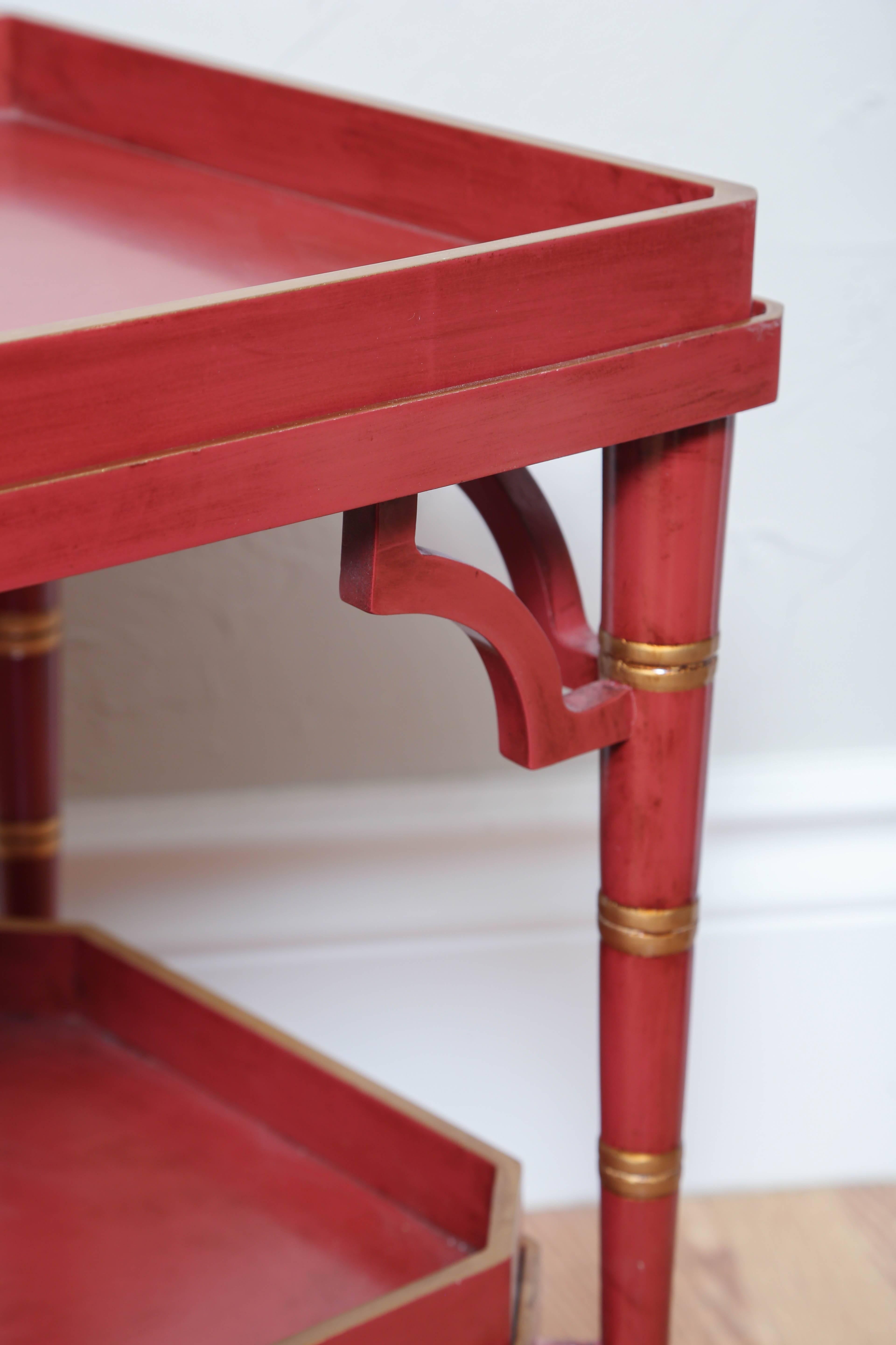 Pair of Chinese Red Double Tray Tables 4