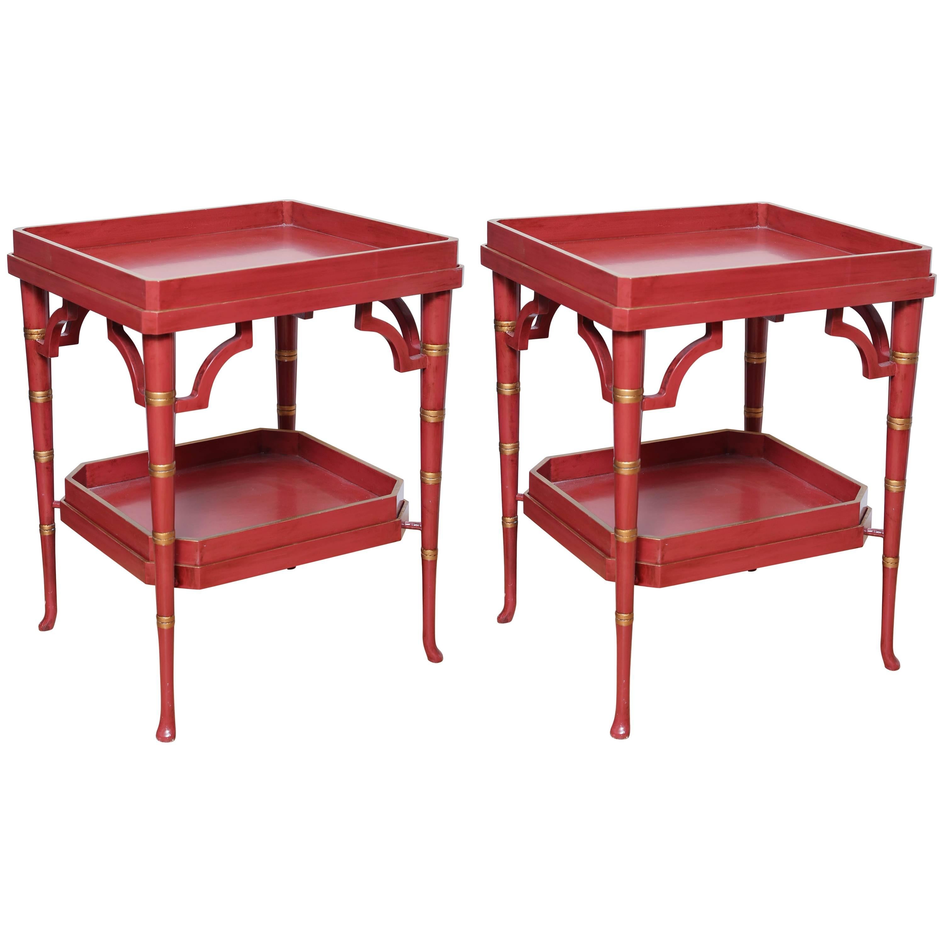 Pair of Chinese Red Double Tray Tables