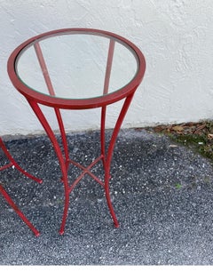 Vintage Chinese Red Iron Plant Stands with Glass Tops, 1950s USA