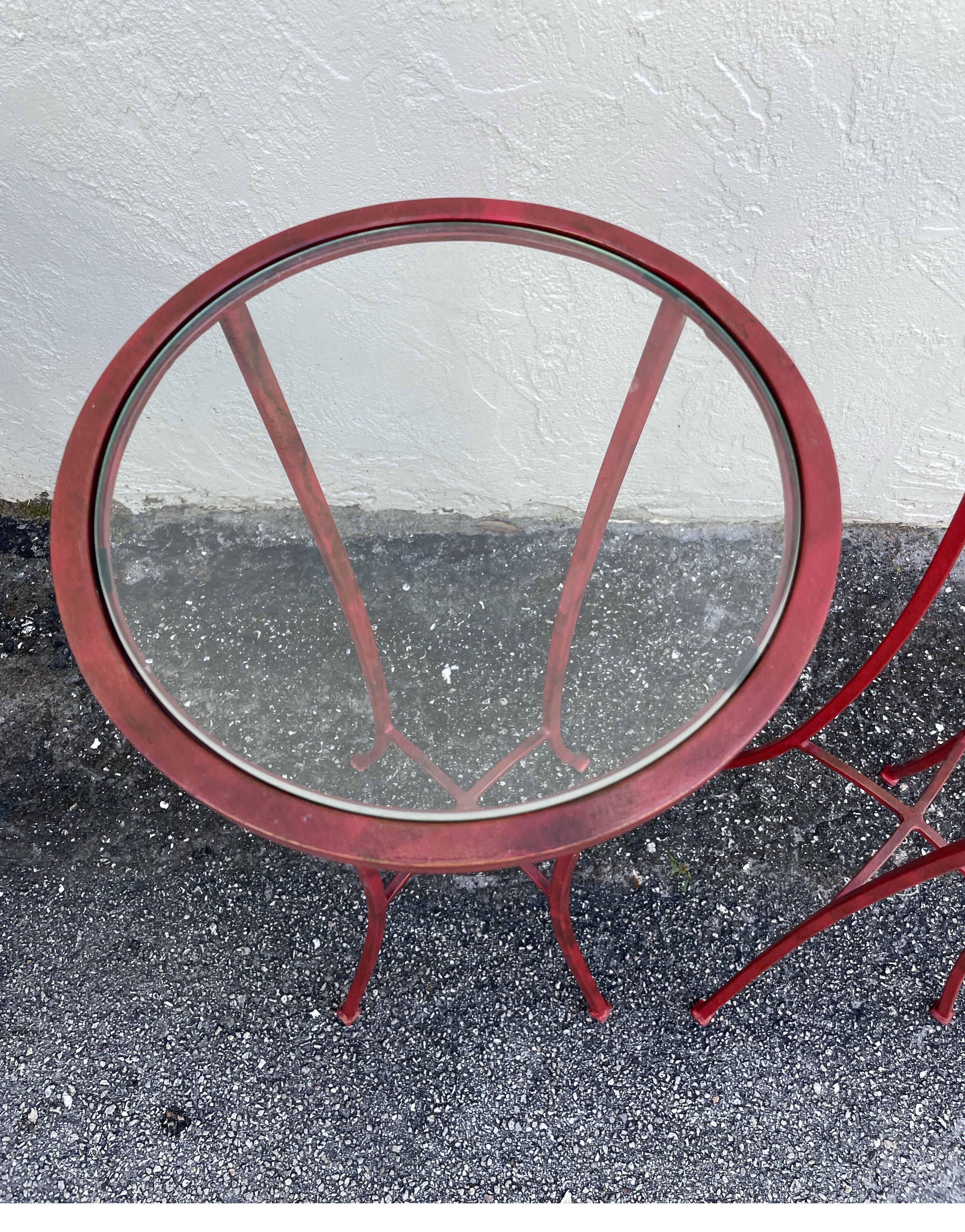 American Pair of Chinese Red Glass Topped Iron Stands For Sale