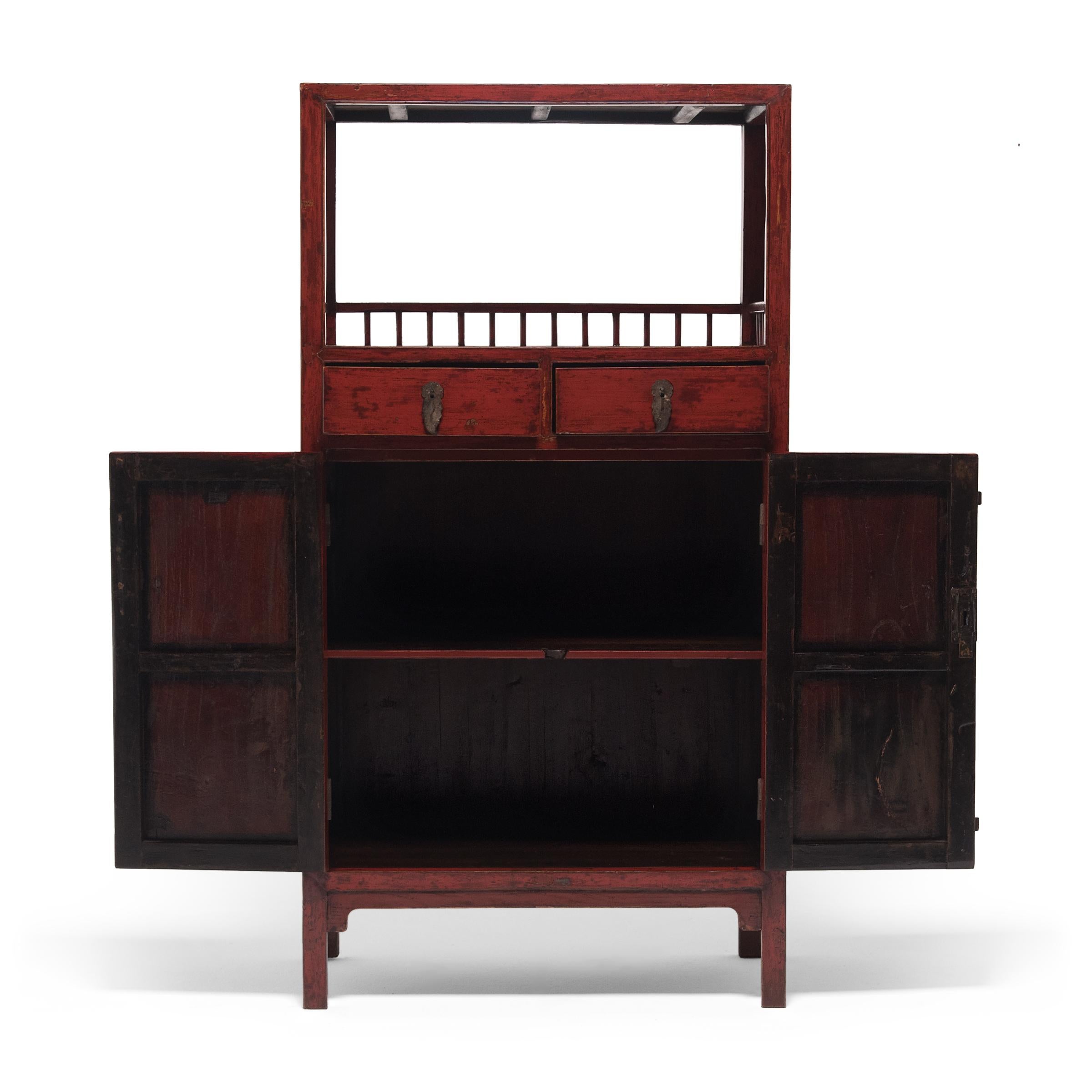 Pair of Chinese Red Lacquer Book Cabinets, c. 1900 For Sale 1