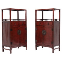 Pair of Chinese Red Lacquer Book Cabinets, c. 1900