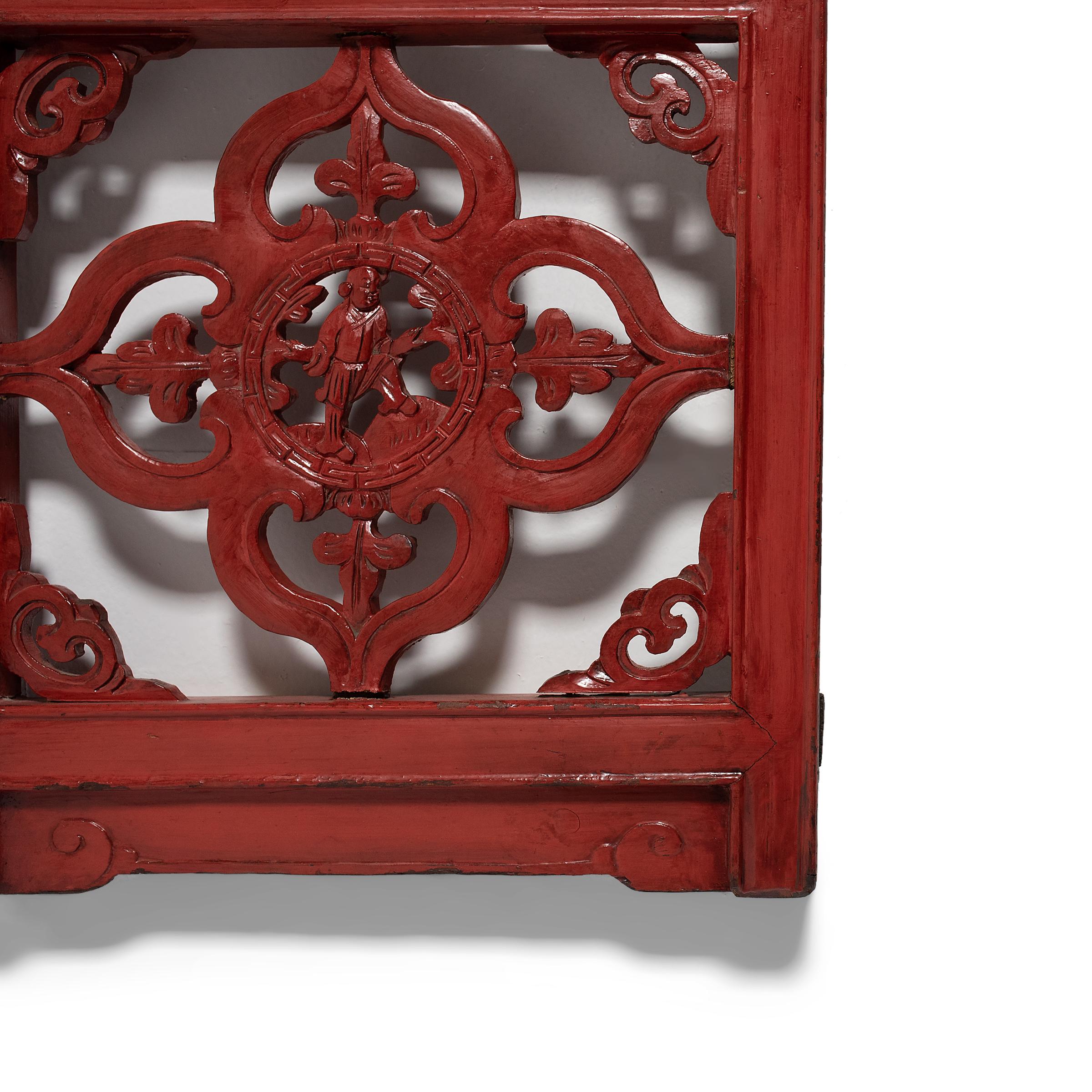 Qing Pair of Chinese Red Lacquer Carved Panels, c. 1900