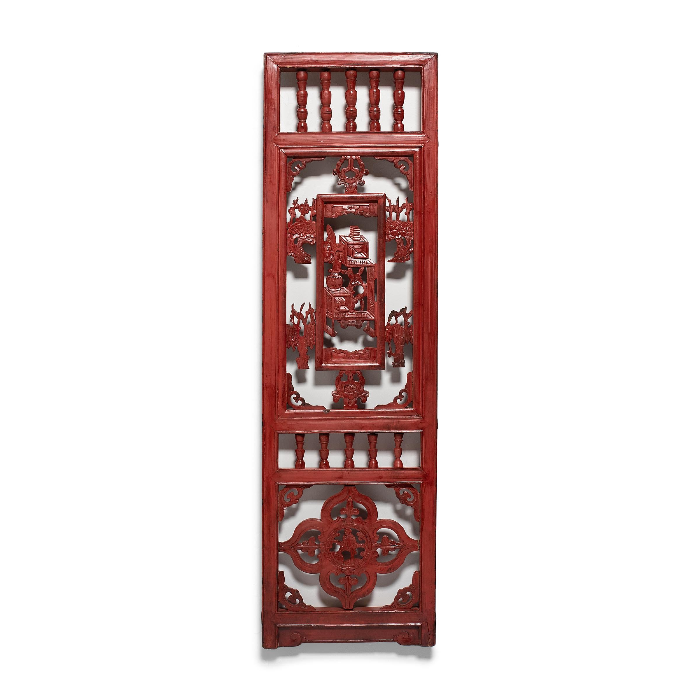 19th Century Pair of Chinese Red Lacquer Carved Panels, c. 1900