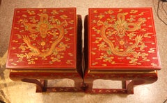 pair of Chinese red lacquer pedestals