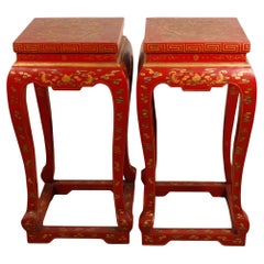 pair of Chinese red lacquer pedestals