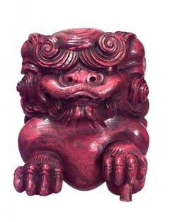 Pair of Chinese Red Lacquered Foo Dogs