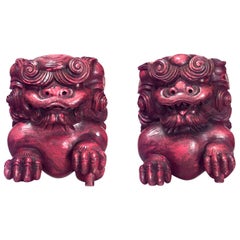 Pair of Chinese Red Lacquered Foo Dogs