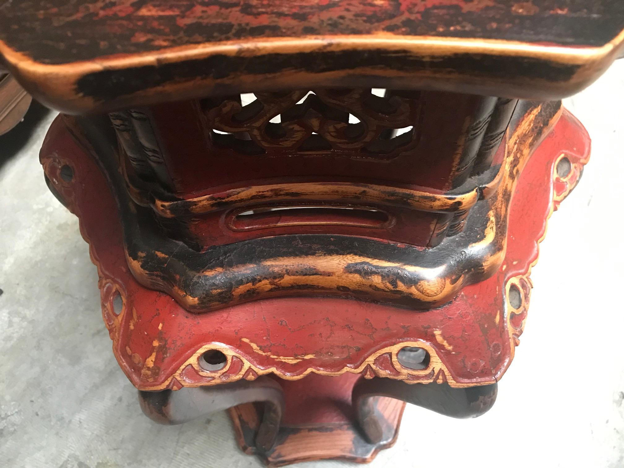 Pair of Chinese Red Lacquered Wood Pedestals 2