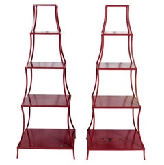 Vintage Pair of Chinese Red Pagoda Shelves