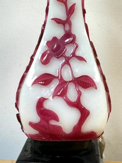 Pair of Chinese Red & White Peking Glass Vases, Now as Lamps