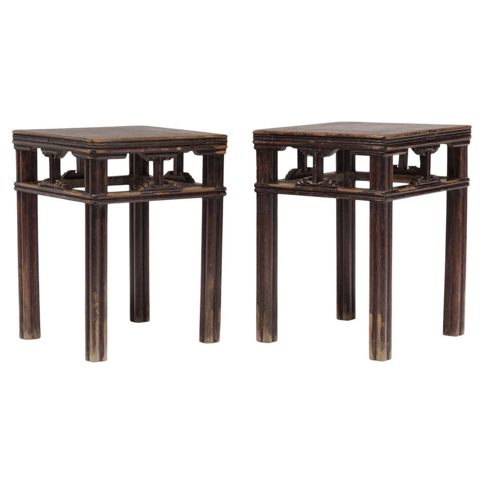 Chaino Stool Pair of Chinese Jia Zhen and Beech Half Stools, c. 1850 For Sale at 1stDibs