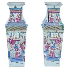 Pair of Chinese Republic Period Porcelain Square Vases