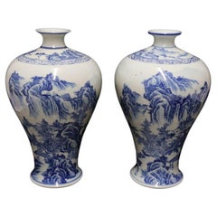Vintage Pair of Chinese Republican Period Hand Painted Porcelain Vases, circa 1930