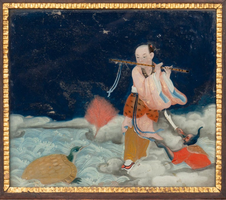Pair of Chinese Reverse Paintings on Glass For Sale at 1stDibs