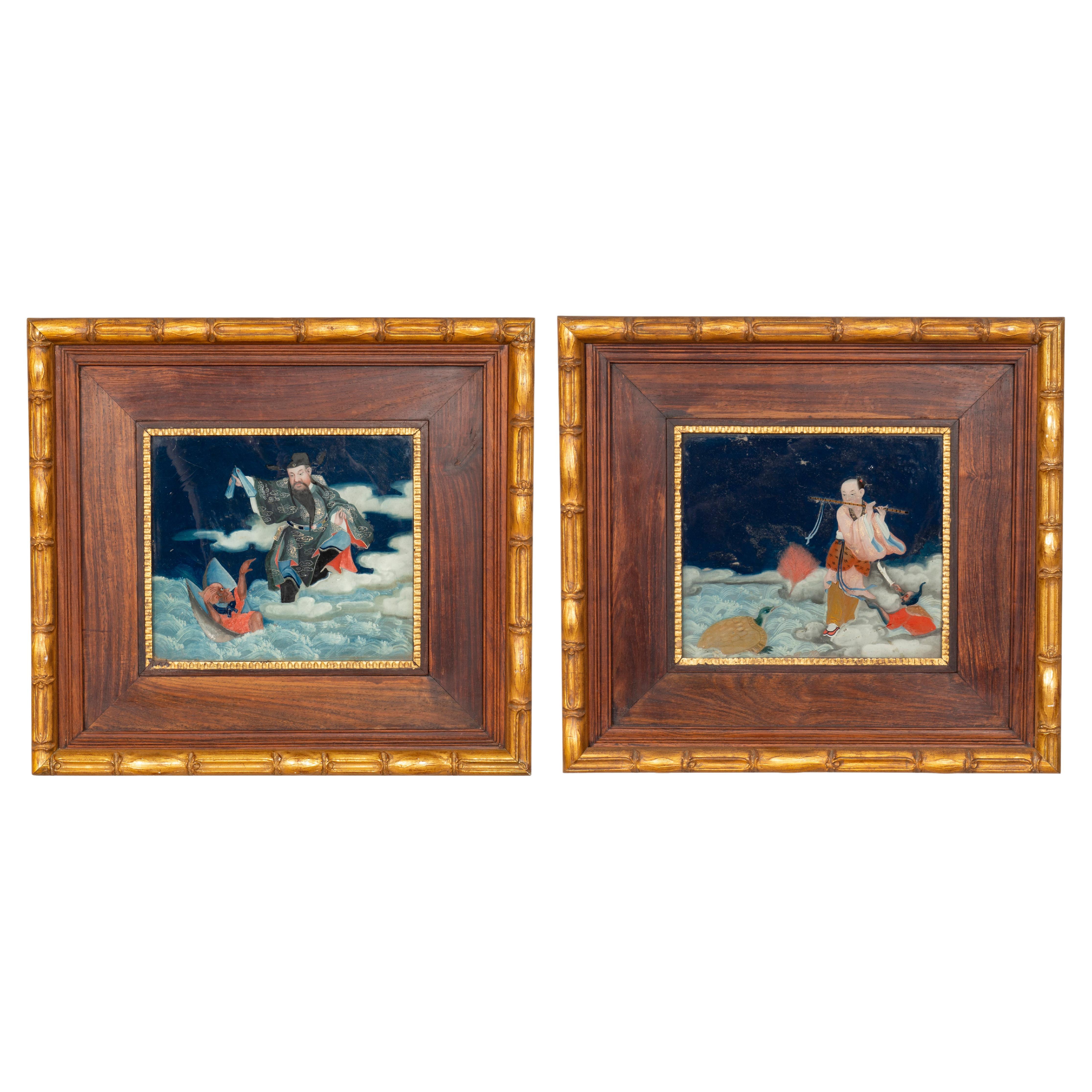 Pair of Chinese Reverse Paintings on Glass For Sale