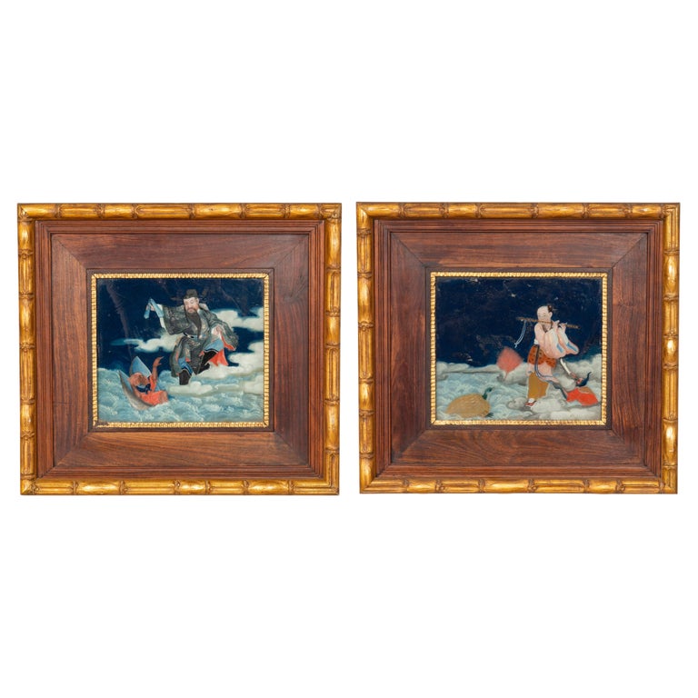 Pair of Chinese Reverse Paintings on Glass For Sale at 1stDibs