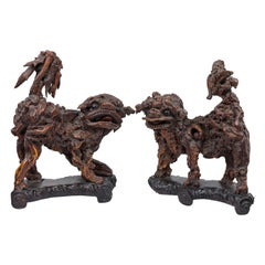 Pair of Chinese Root Foo Dog Figures