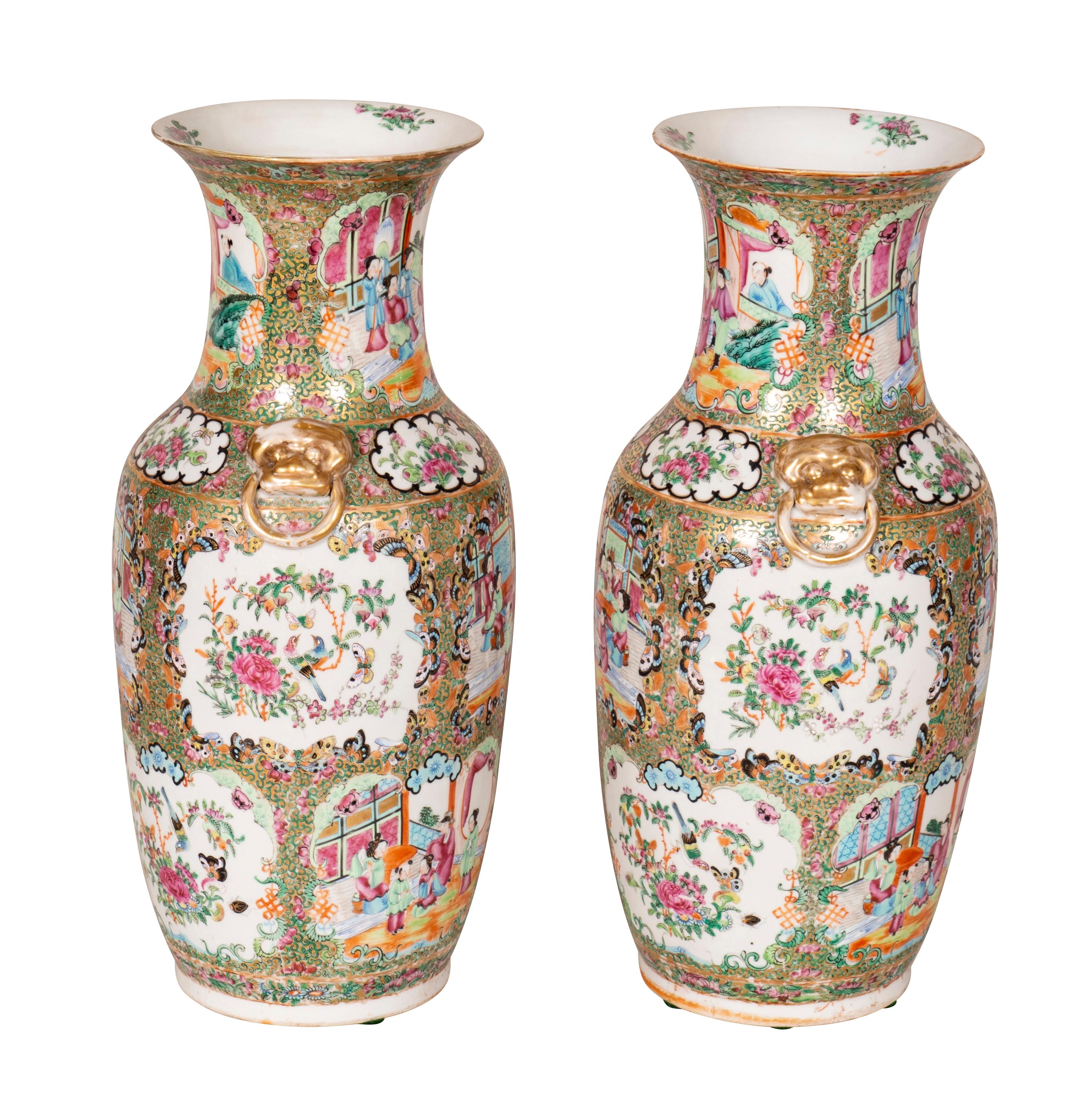 Pair of Chinese Rose Mandarin Vases In Good Condition In Essex, MA