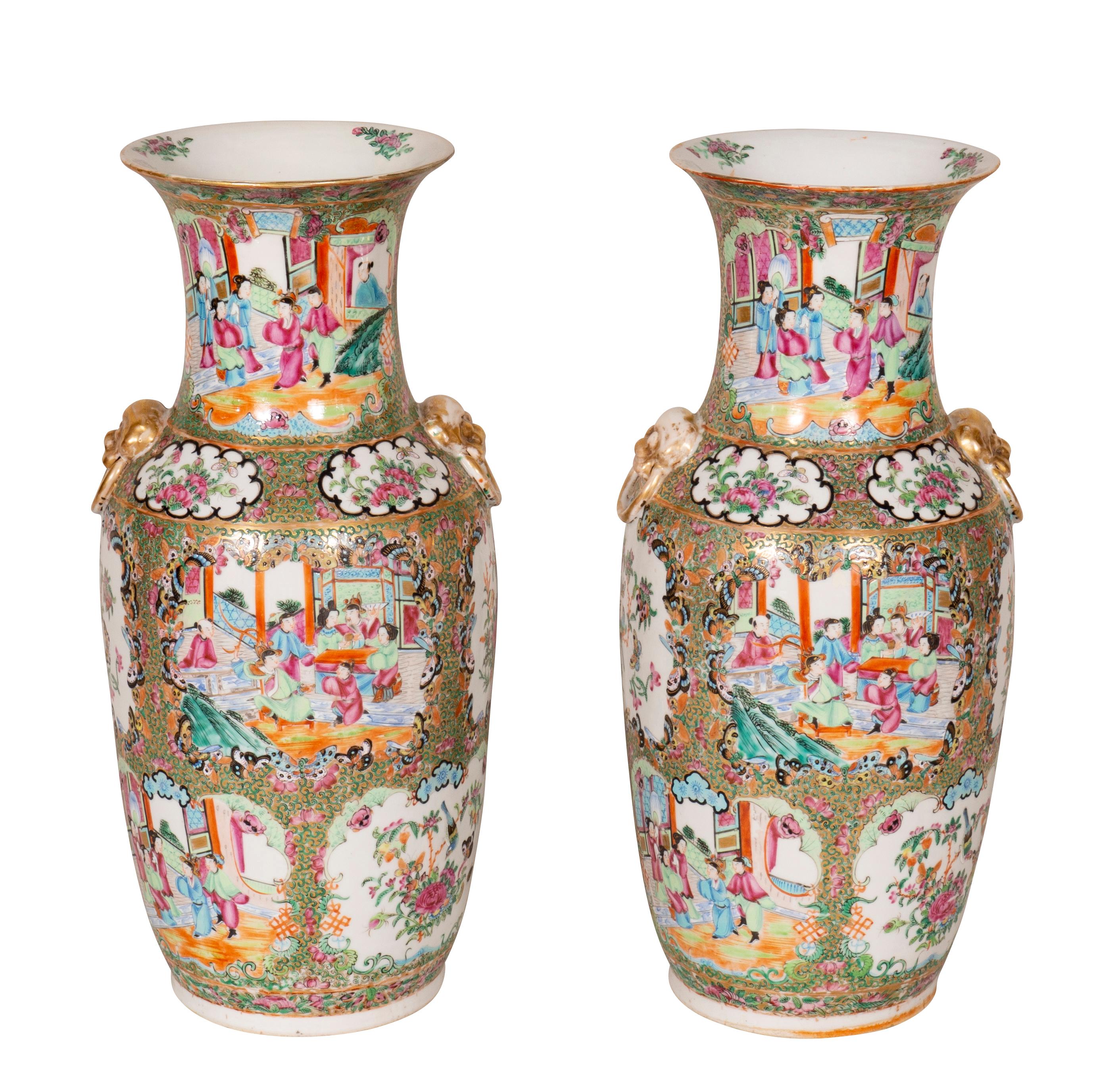19th Century Pair of Chinese Rose Mandarin Vases