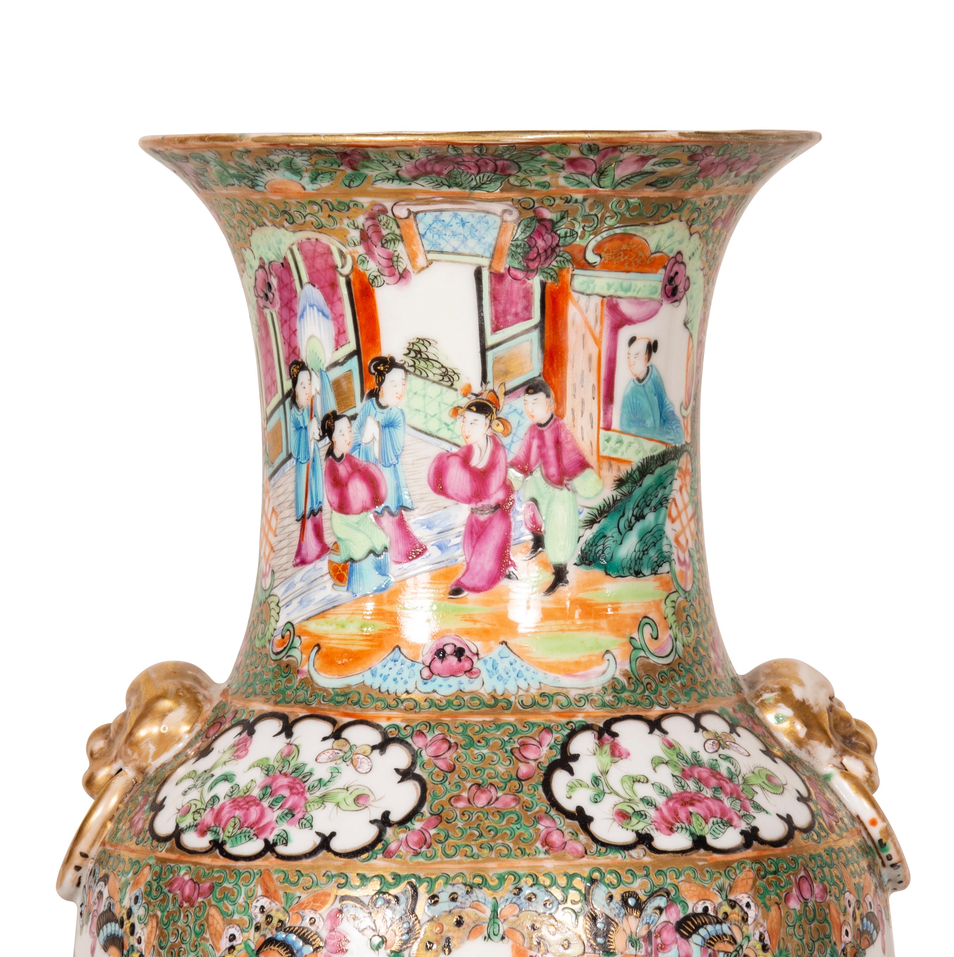 Porcelain Pair of Chinese Rose Mandarin Vases