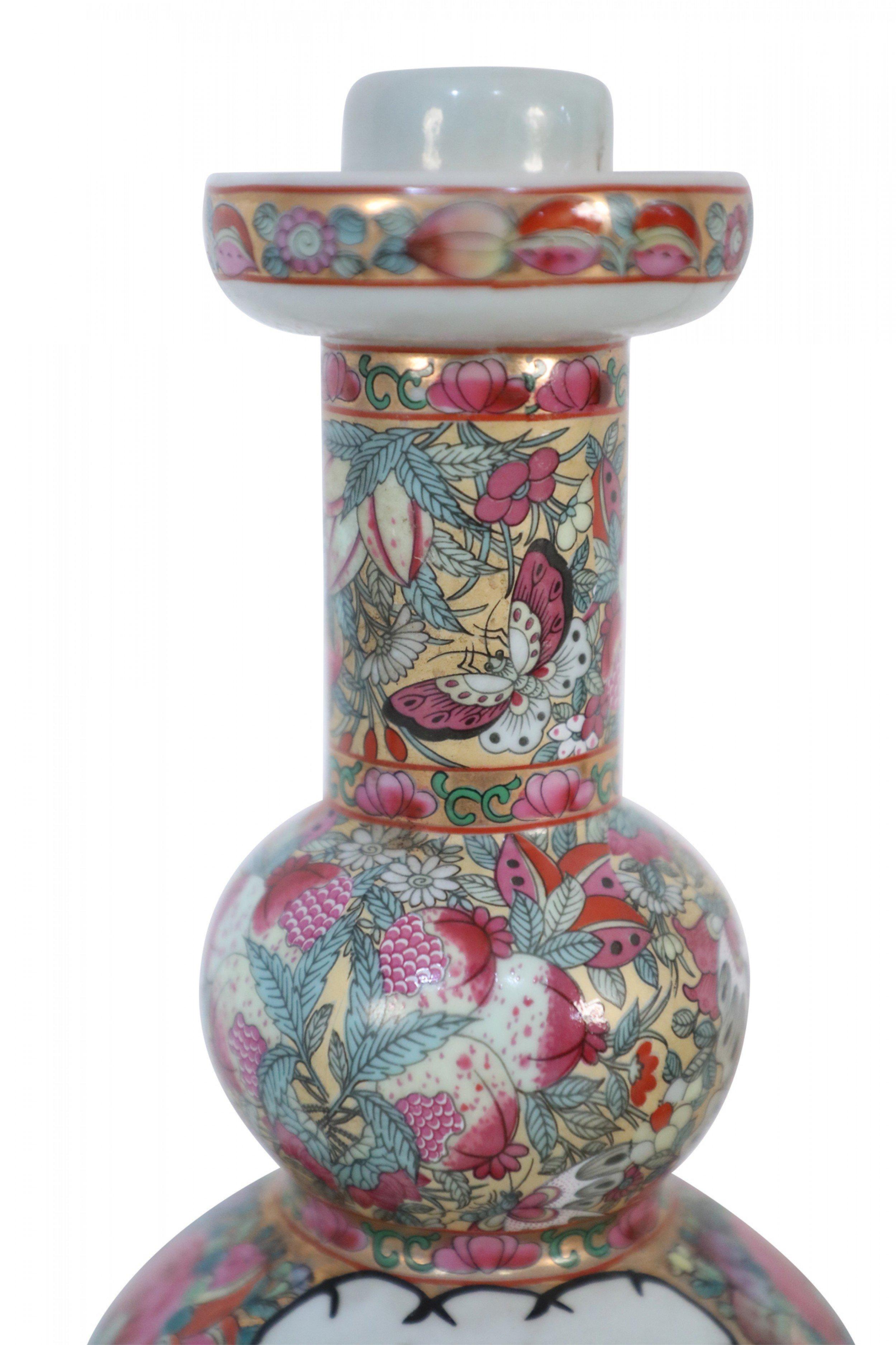Pair of Chinese Rose Medallion and Genre Scene Candle Holders For Sale 7