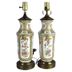 Pair of Chinese Rose Medallion Lamps