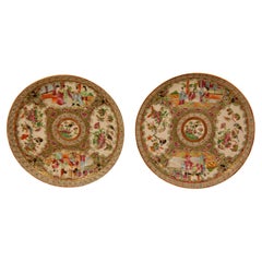 Paar chinesische Rosenmedaillon-Teller mit Medaillon