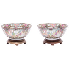 Pair of Chinese Rose Medallion Punch Bowls