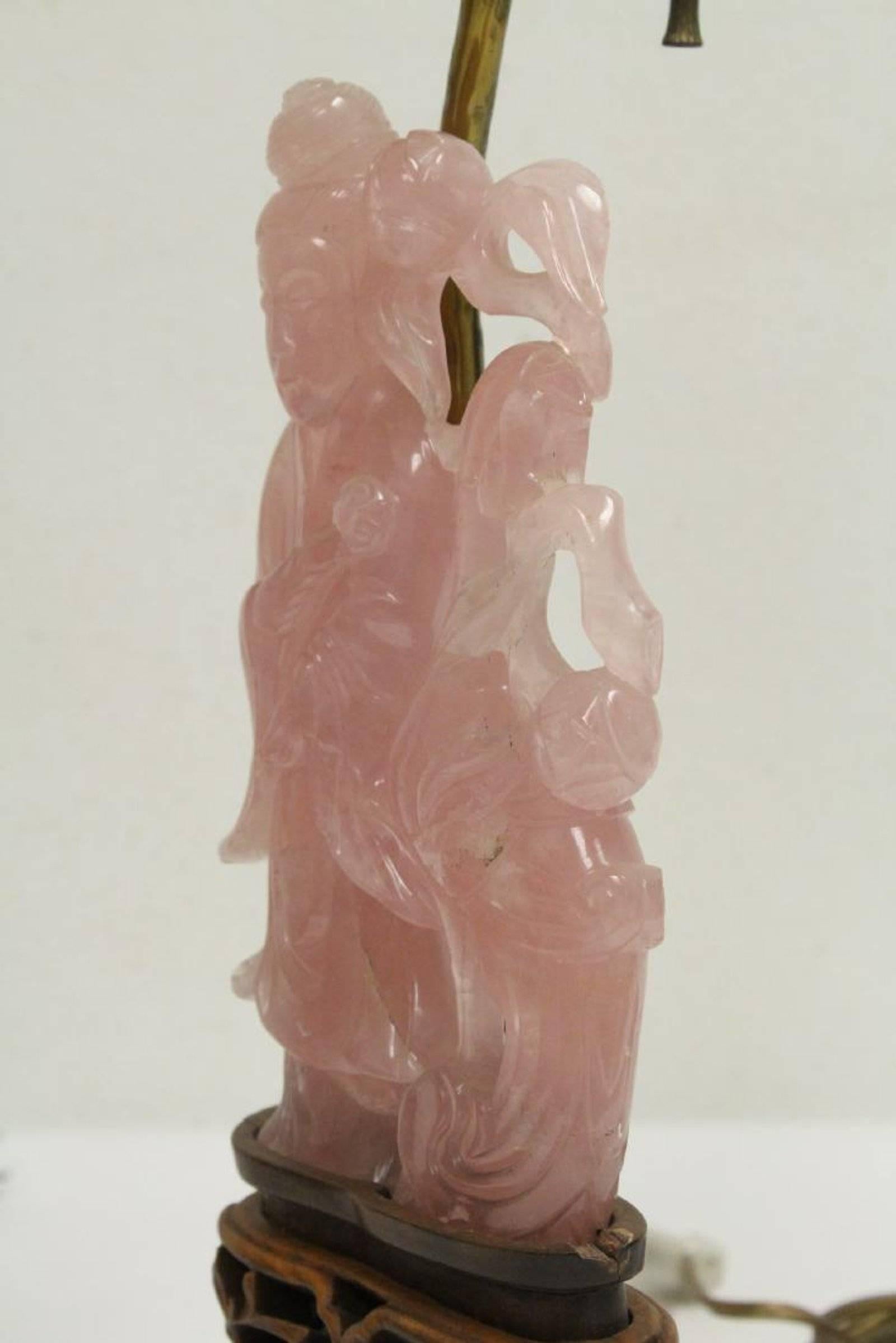 Pair of Chinese Rose Quartz Lamps, Early 20th Century 6