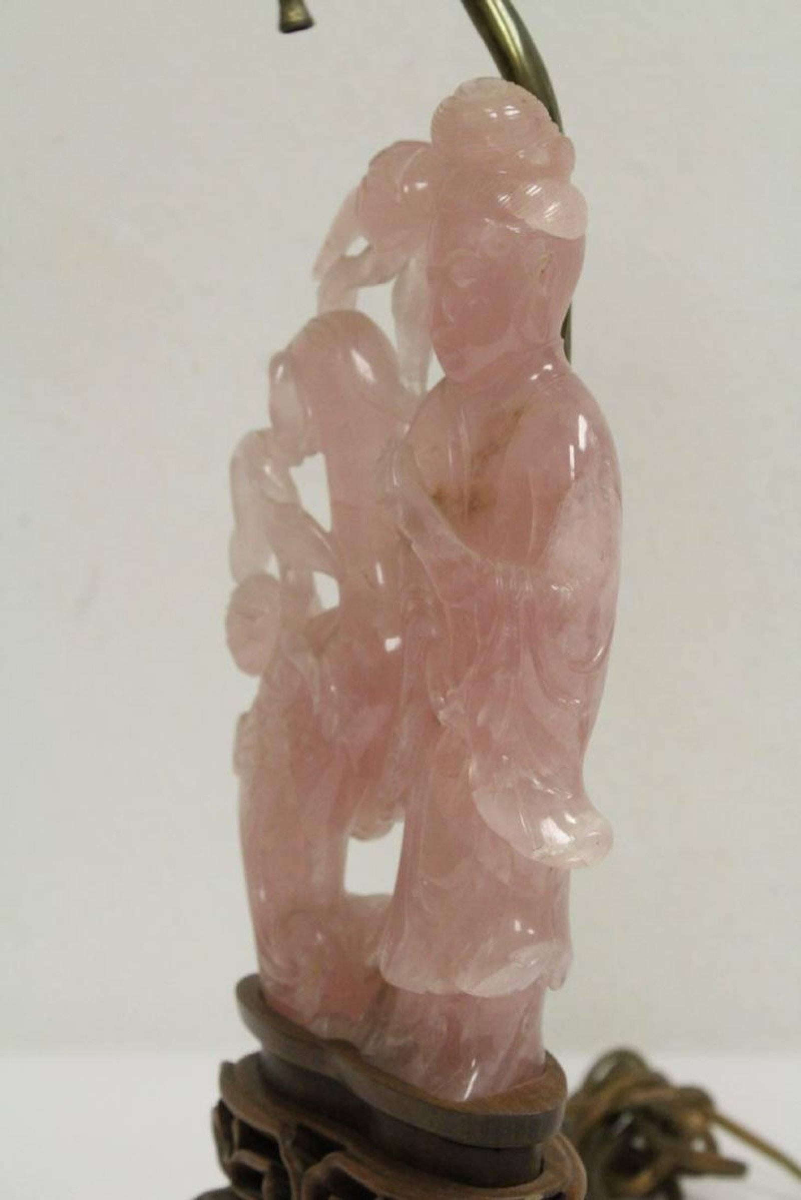 Pair of Chinese Rose Quartz Lamps, Early 20th Century 1