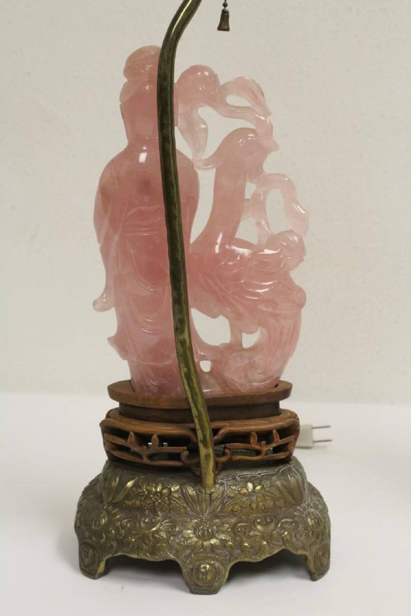 Pair of Chinese Rose Quartz Lamps, Early 20th Century 2