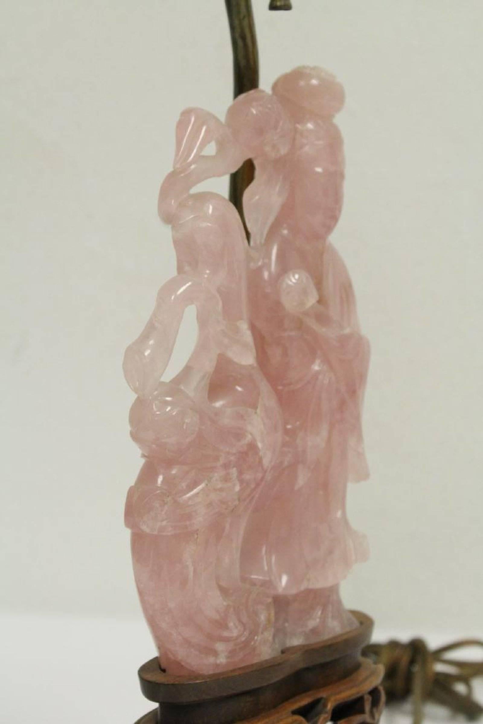 Pair of Chinese Rose Quartz Lamps, Early 20th Century 3