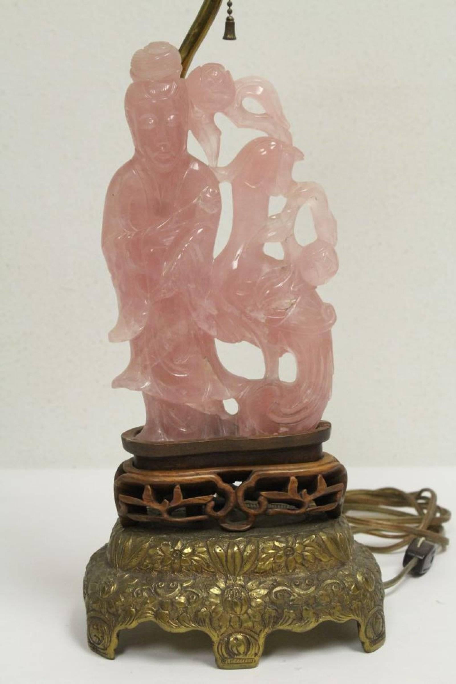Pair of Chinese Rose Quartz Lamps, Early 20th Century 4